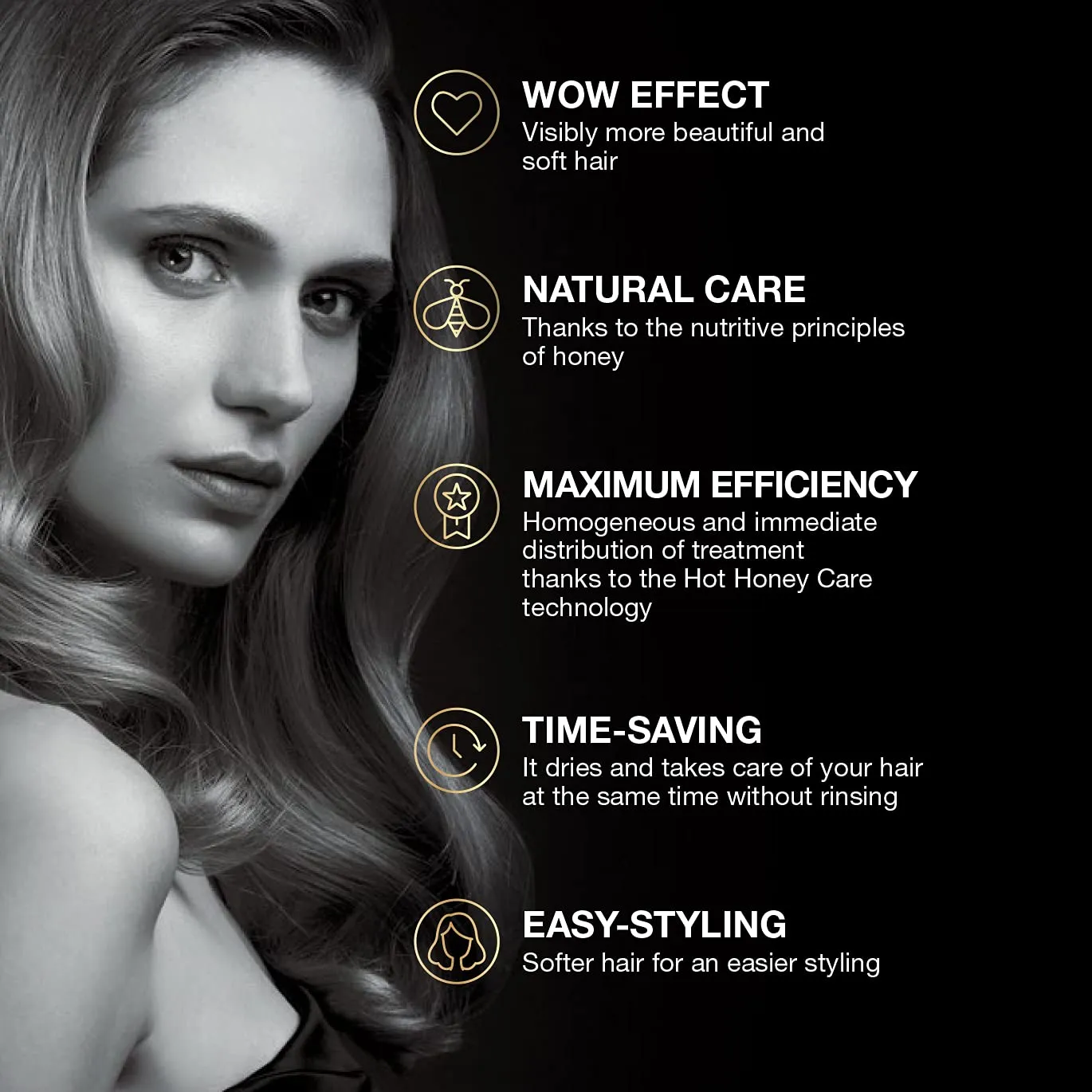 Elchim Hot Honey Care: Anti Frizz and Hair Gloss System for Dry/Damaged Hair, Hair Serum and Blow Dry Starter Kit, Hair Dryer Concentrator Compatible with Elchim Compact Hair Dryers
