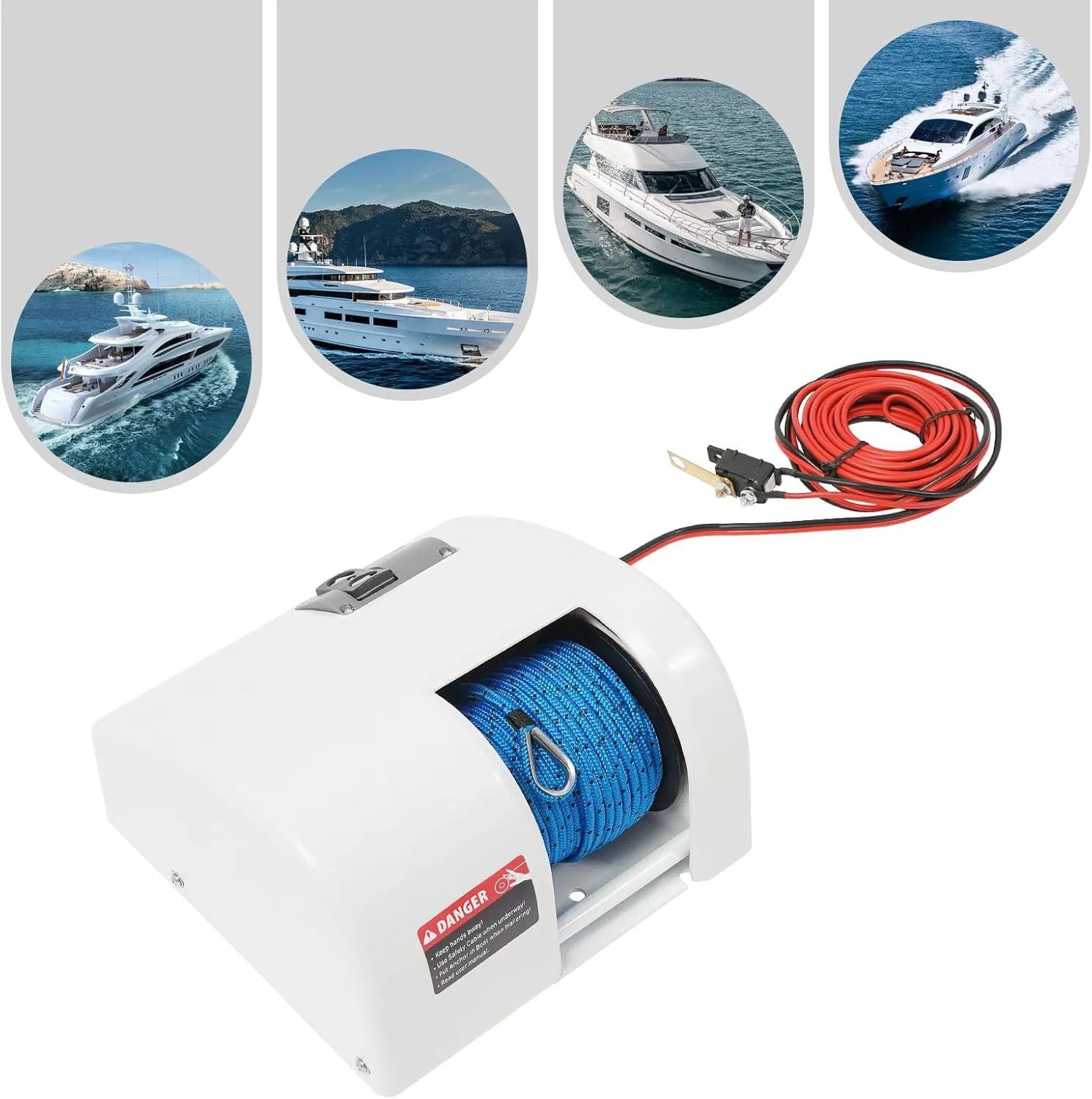 Electric Boat Anchor Winch Kit 12V Saltwater Marine Anchor Windlass System with 100ft Anchor Rope Remote Control Heavy Duty Towing Winches for 24ft Fishing Boat Pontoon Boat