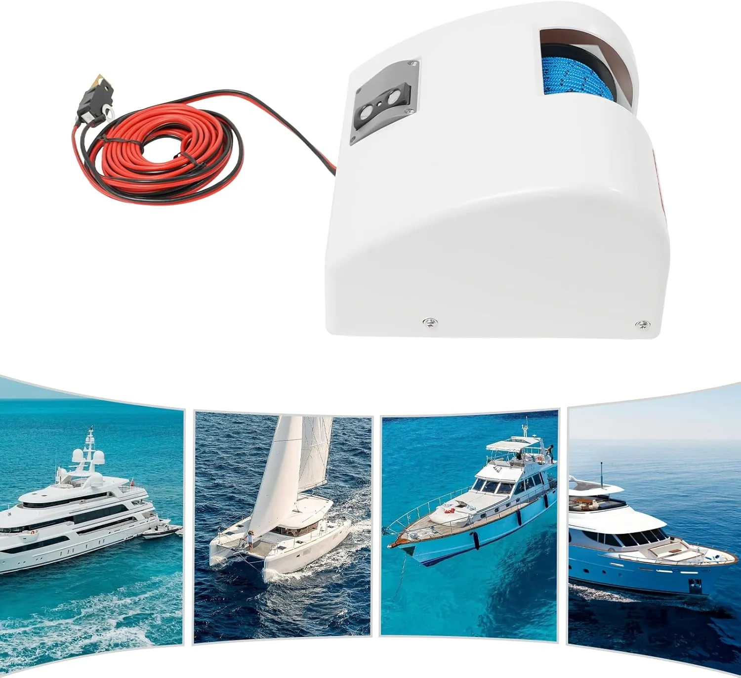 Electric Boat Anchor Winch Kit 12V Saltwater Marine Anchor Windlass System with 100ft Anchor Rope Remote Control Heavy Duty Towing Winches for 24ft Fishing Boat Pontoon Boat