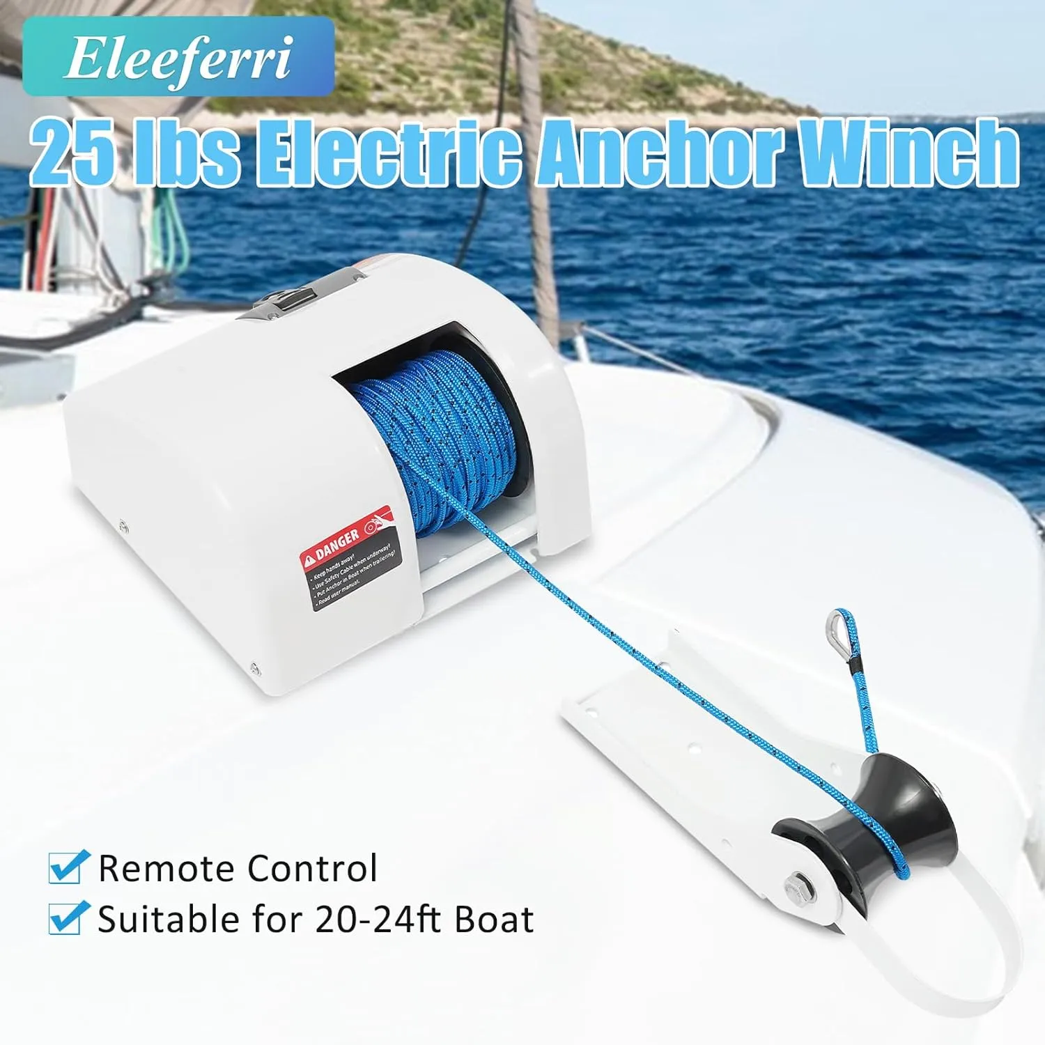 Electric Boat Anchor Winch Kit 12V Saltwater Marine Anchor Windlass System with 100ft Anchor Rope Remote Control Heavy Duty Towing Winches for 24ft Fishing Boat Pontoon Boat