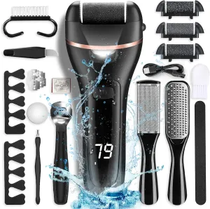 Electric Callus Remover for Feet, Rechargeable Portable Electronic Foot File Pedicure Kit, Waterproof Foot Scrubber File, Professional Pedicure Tools, Foot Care for Dead Skin Ideal Gift, 3 Rollers