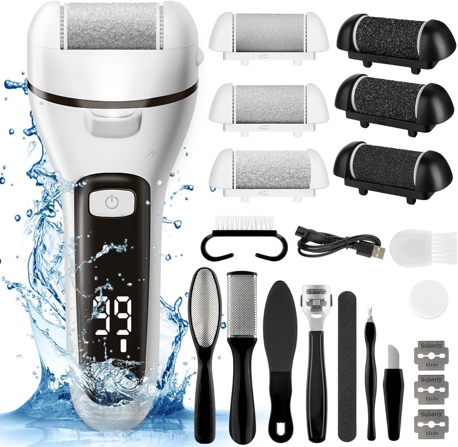 Electric Callus Remover for Feet Waterproof Rechargeable Professional Pedicure Kit Foot File Pedi Scrubber and 6 PCS Roller Heads