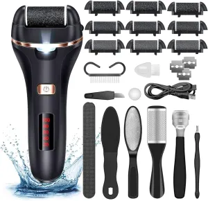 Electric Callus Remover for Feet,Rechargeable Foot File Hard Skin Remover,Waterproof 14 in1 Professional Pedicure Kit for Cracked Heels &Dead Skin,with 9 Roller Heads 2 Speed, Battery Display