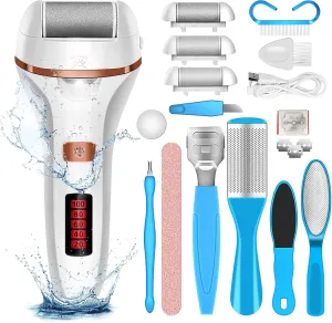 Electric Foot File Callus Remover, Rechargeable Pedicure Tools Foot Care Kit, Callus Remover for Feet with 3 Roller Heads,2 Speed, Display for Remove Cracked Heels Calluses and Hard Skin