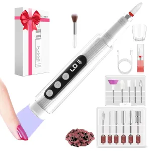 Electric Nail Drill Kit with U V Nail Lamp,Portable Cordless Electric Nail File with Display Screen,9 Speeds Professional Manicure Pedicure Polishing 12-in-1 Nail Drill Kit for Home and Salon Use