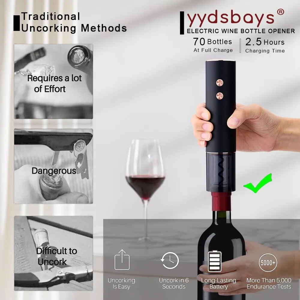 Electric Wine Bottle Opener Set Automatic Corkscrew Rechargeable Professional with Gift Box for Wine Lovers Luxury Gift, Gold