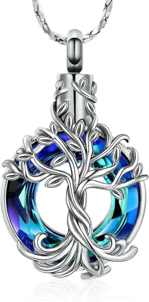 Elegant Urn Necklace Tree of Life Loop Shape Pendant Eternity Pet Ashes Holder Stainless Steel for Women Jewelry-B