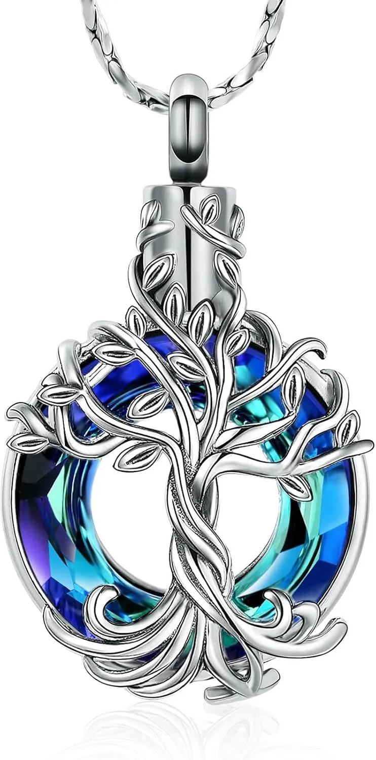 Elegant Urn Necklace Tree of Life Loop Shape Pendant Eternity Pet Ashes Holder Stainless Steel for Women Jewelry-B