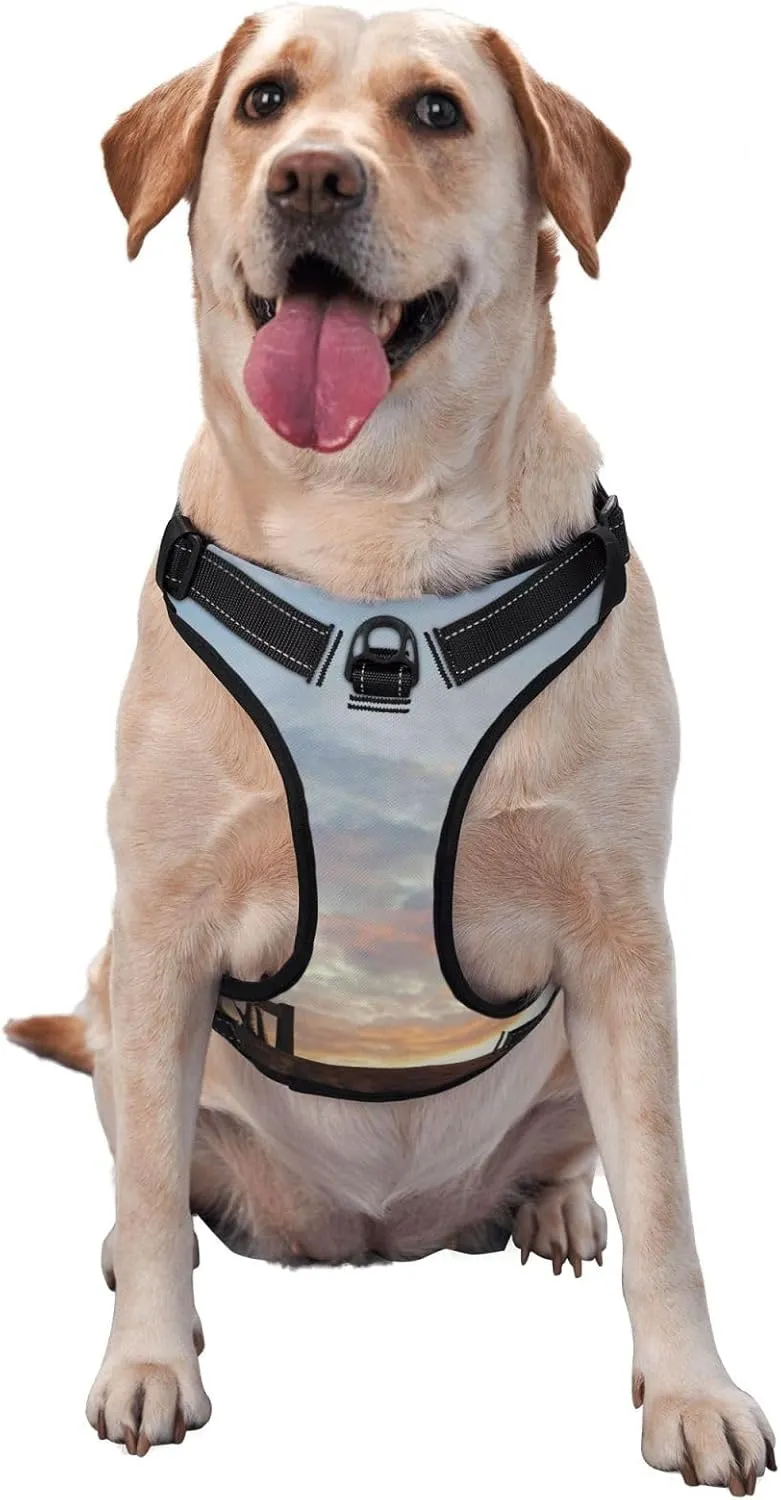 Elephant Giraffe On A Mountain Top Sunset Dog Harness No-Pull Pet Harness with 2 Leash Clips   1 Dog Leash Adjustable Soft Padded Reflective Dog Vest for Large Medium Small Dogs
