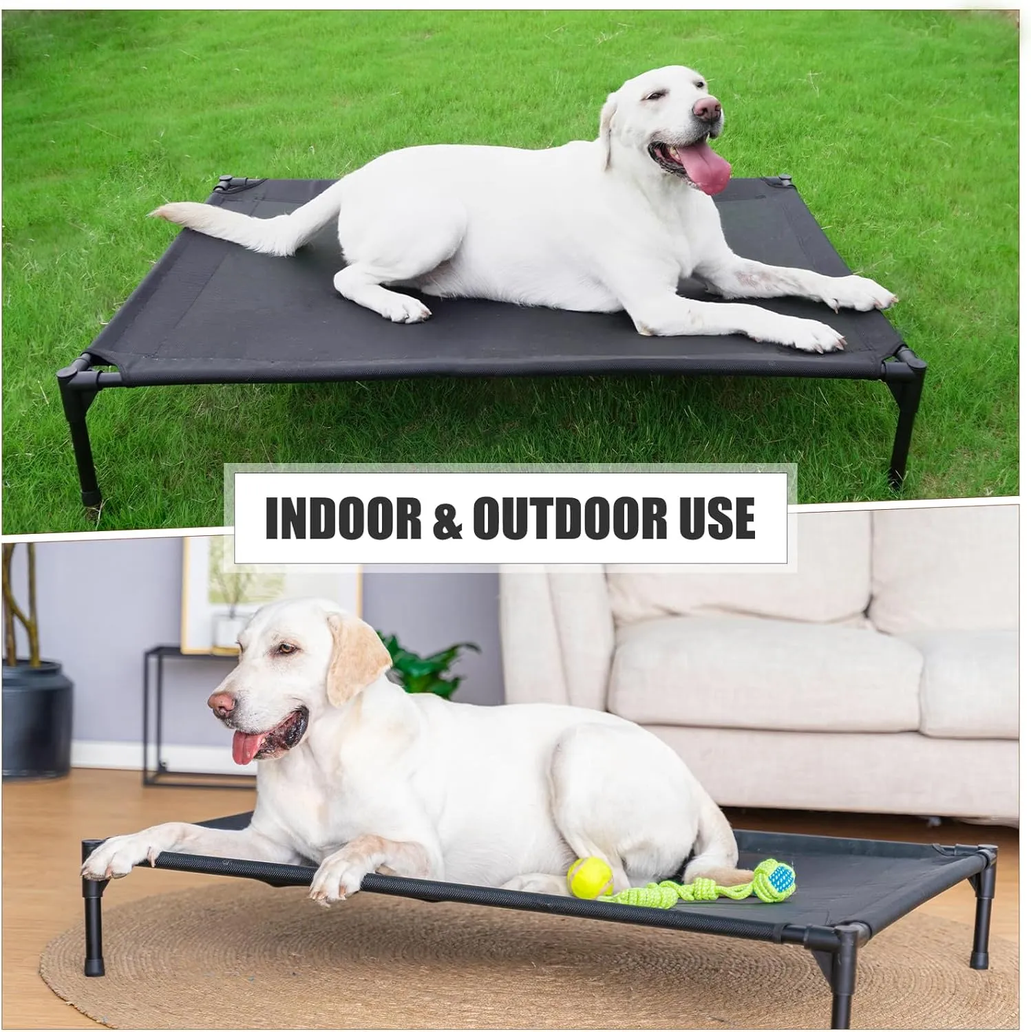 Elevated Dog Bed for Extra Large Dogs, Raised Dog Cot Beds Fits Up to 150 LBs, Heavy Duty Pet Cots with Durable Supportive Teslin Recyclable Mesh, Indoor & Outdoor Dog Bed, Black