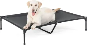Elevated Dog Bed for Extra Large Dogs, Raised Dog Cot Beds Fits Up to 150 LBs, Heavy Duty Pet Cots with Durable Supportive Teslin Recyclable Mesh, Indoor & Outdoor Dog Bed, Black