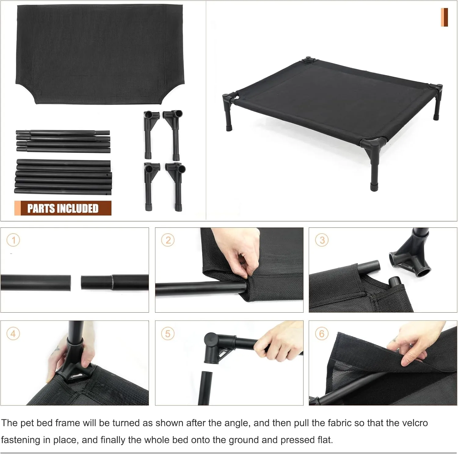Elevated Dog Bed for Extra Large Dogs, Raised Dog Cot Beds Fits Up to 150 LBs, Heavy Duty Pet Cots with Durable Supportive Teslin Recyclable Mesh, Indoor & Outdoor Dog Bed, Black