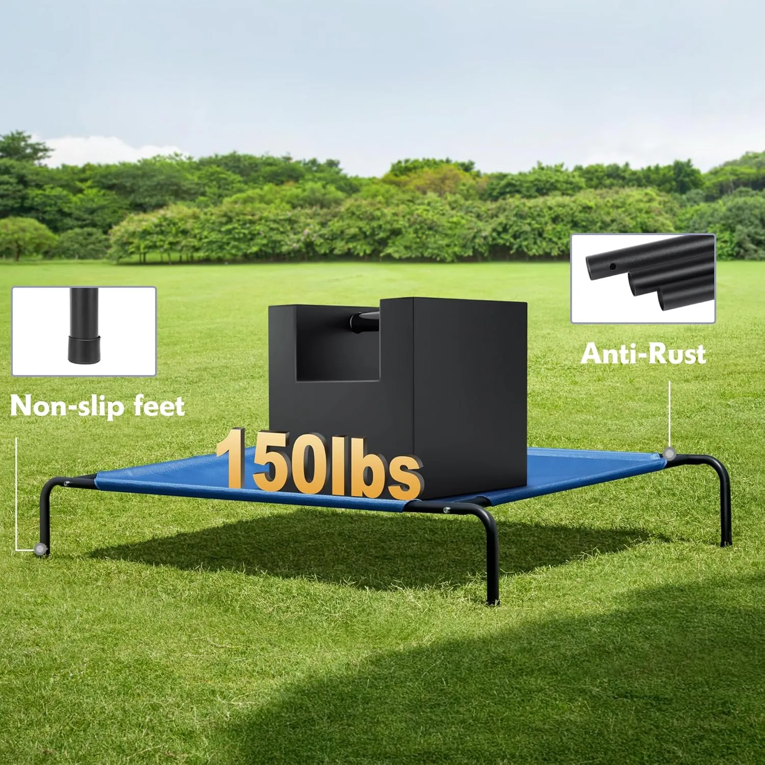 Elevated Dog Bed for Large Dogs,Raised Dog Cots,Indoor & Outdoor Cooling Waterproof Pet Hammock with Washable Breathable Mesh,Chew Proof,Blue 50in