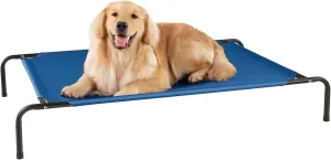Elevated Dog Bed for Large Dogs,Raised Dog Cots,Indoor & Outdoor Cooling Waterproof Pet Hammock with Washable Breathable Mesh,Chew Proof,Blue 50in