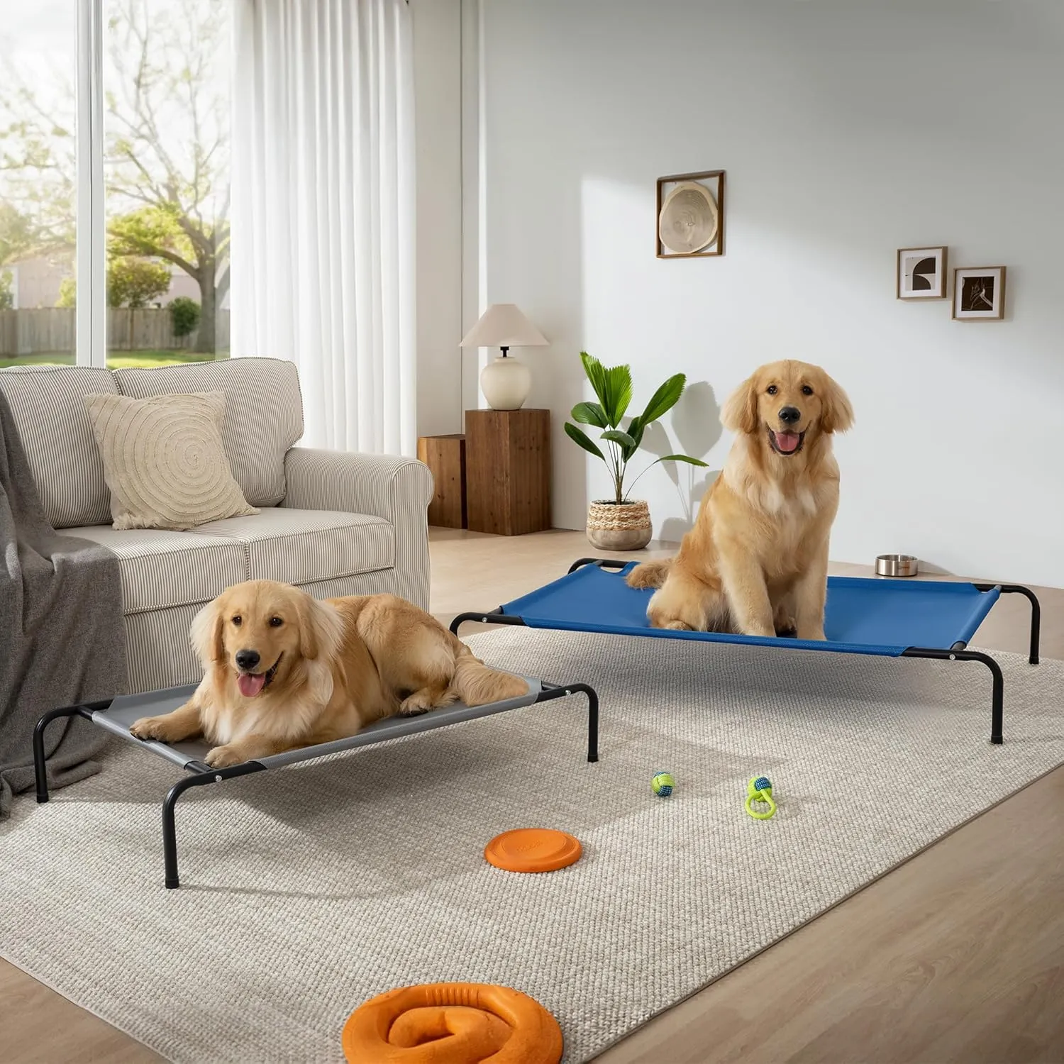 Elevated Dog Bed for Large Dogs,Raised Dog Cots,Indoor & Outdoor Cooling Waterproof Pet Hammock with Washable Breathable Mesh,Chew Proof,Blue 50in
