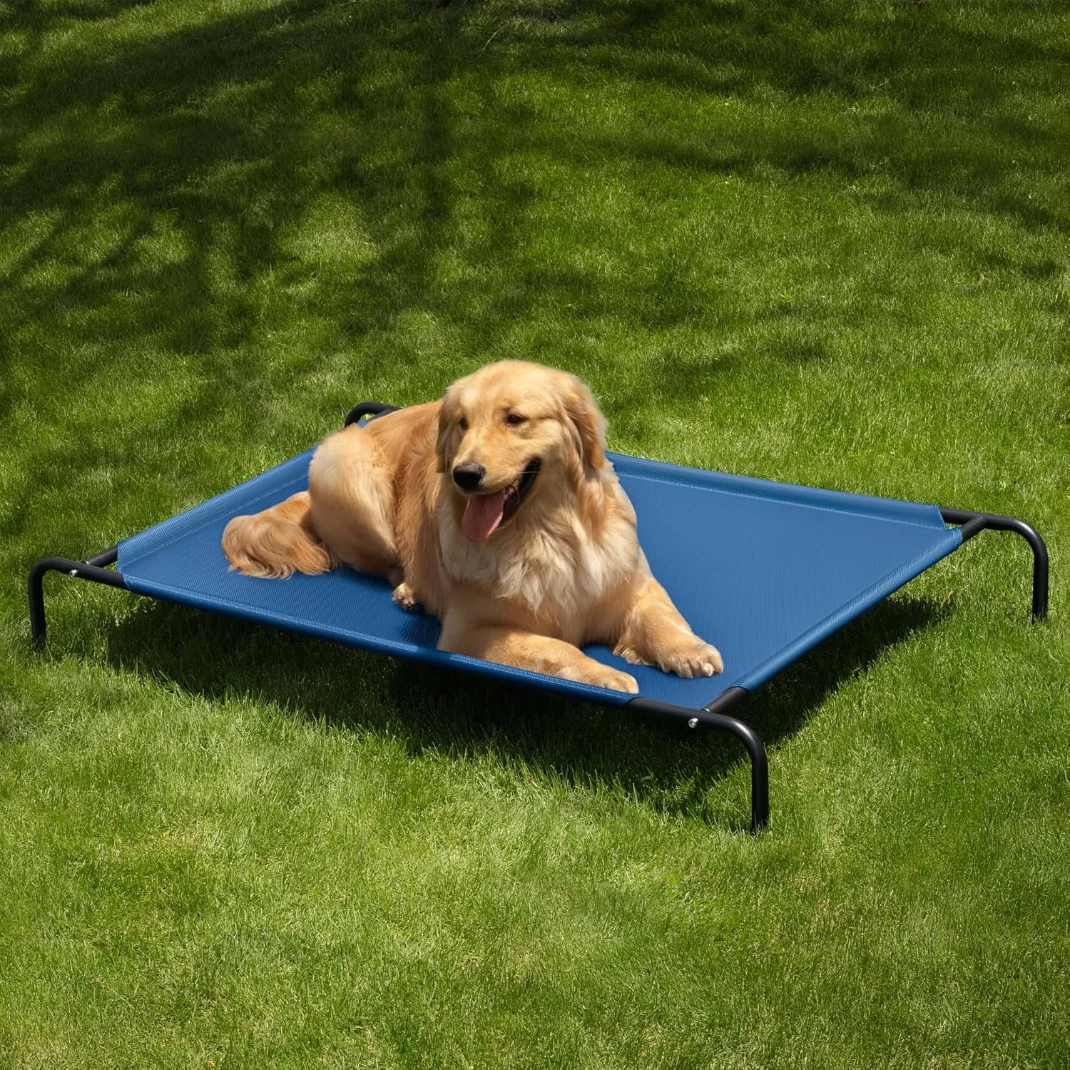 Elevated Dog Bed for Large Dogs,Raised Dog Cots,Indoor & Outdoor Cooling Waterproof Pet Hammock with Washable Breathable Mesh,Chew Proof,Blue 50in