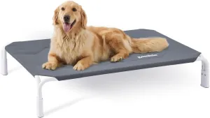 Elevated Dog Cot Bed, Tool-Free Assembly, Outdoor Raised Dog Cooling Bed Frame for Large Pets, Summer Pet Hammock Off Ground with Non-Slip Feet & Waterproof Teslin Mesh, 43x30 Inch