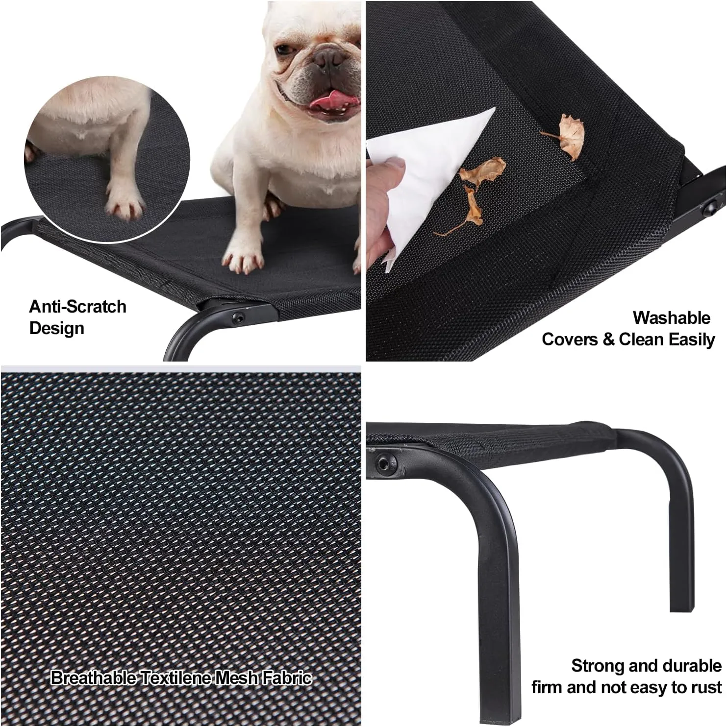 Elevated Outdoor Dog Bed, Dog Cot Bed Waterproof, Portable Indoor & Outdoor Pet Hammock Bed, Frame with Washable, Breathable, Durable Teslin Mesh (Large)