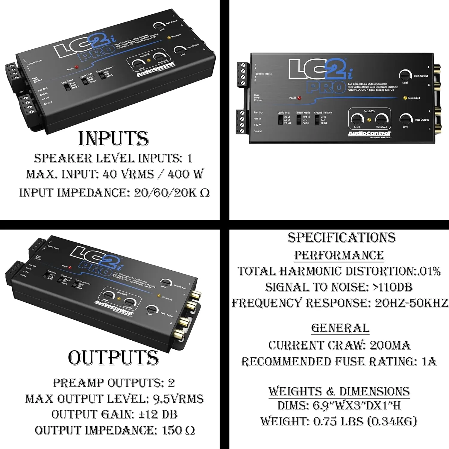 Elite Audio AccuBASS 2-Ch Line Out Converter Kit - LC2iPro Processor and 17ft Oxygen Free RCA Cable