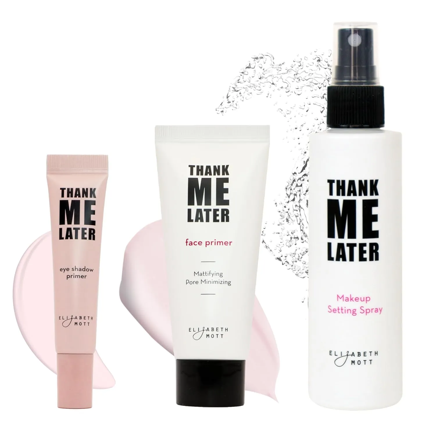 Elizabeth Mott - Thank Me Later Eye Primer (10 g) & Elizabeth Mott - Thank Me Later Face Primer (30g) a Long-lasting Makeup Gripping Formula & Elizabeth Mott Thank Me Later Setting Spray (95ml)