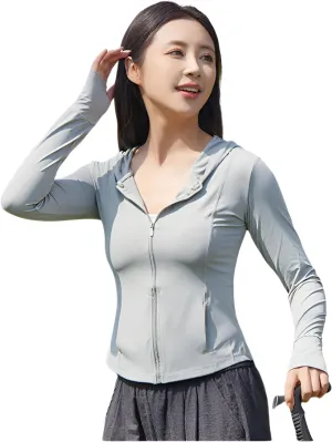 Ellniges]2025 New Women's Protection Jacket - Lightweight Nylon Ice Silk, UV, Short Fit, Thumb Hole Design, for Yoga, Running, and Outdoor Activities