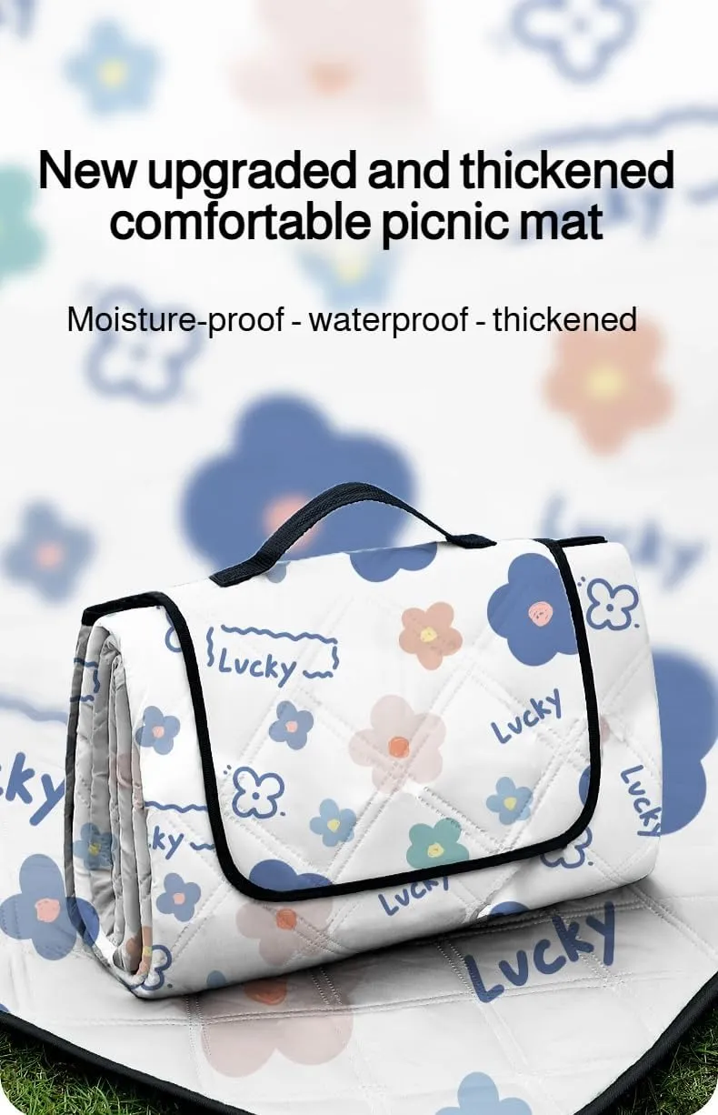 Ellniges]【Thick Picnic Blanket Waterproof Camping Mat with Carry Strap - for Beach Outings, Spring Festivals & Tailgating, Heavy Duty Oxford Cloth & Non-Tear PVC Base (Compact Travel Design)