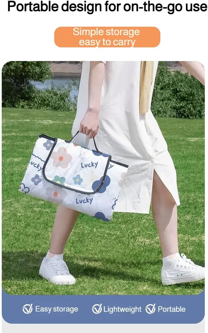 Ellniges]【Thick Picnic Blanket Waterproof Camping Mat with Carry Strap - for Beach Outings, Spring Festivals & Tailgating, Heavy Duty Oxford Cloth & Non-Tear PVC Base (Compact Travel Design)