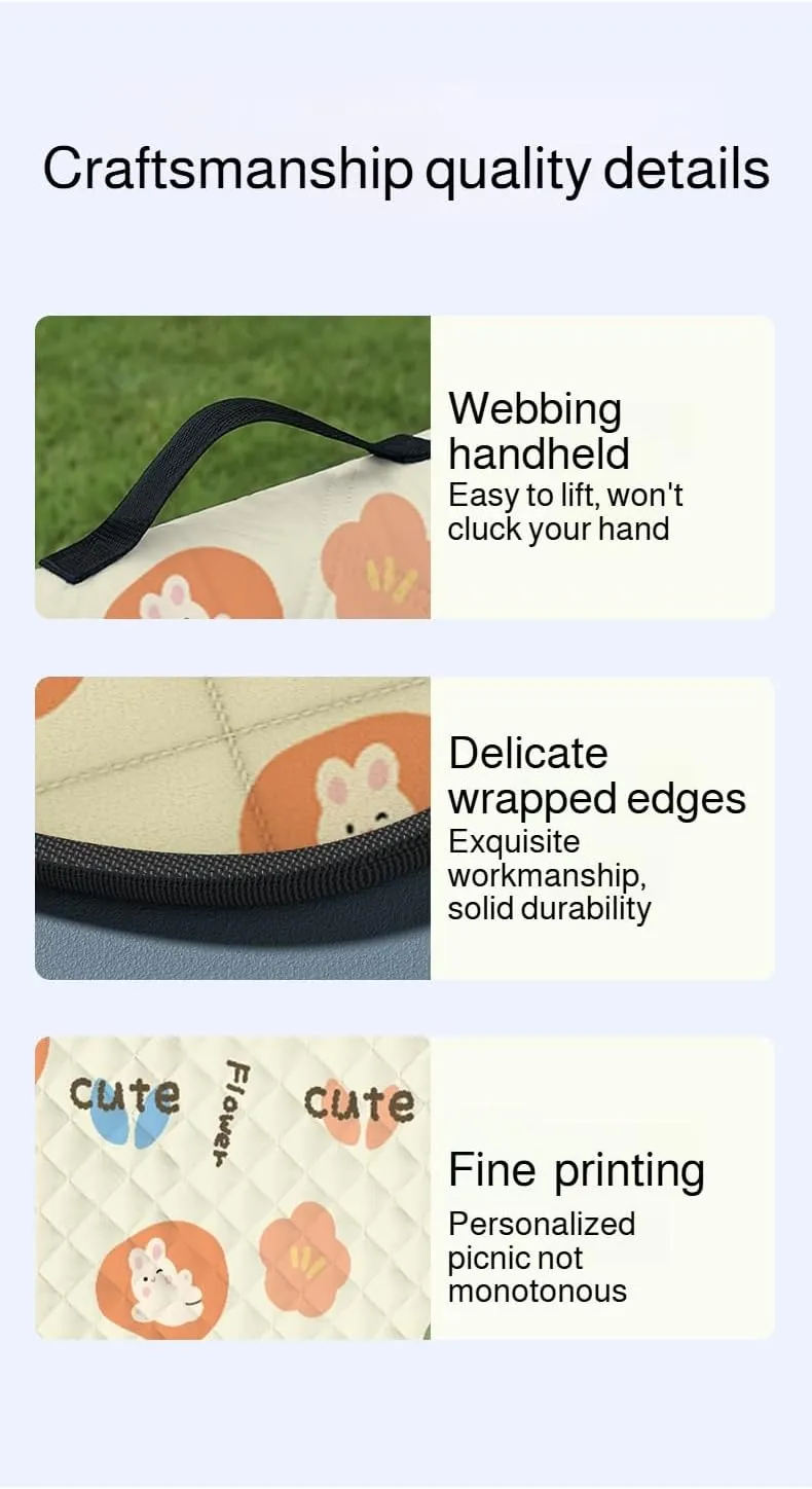 Ellniges]【Thick Picnic Blanket Waterproof Camping Mat with Carry Strap - for Beach Outings, Spring Festivals & Tailgating, Heavy Duty Oxford Cloth & Non-Tear PVC Base (Compact Travel Design)
