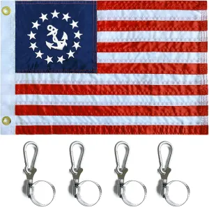 Embroidered Stars and Anchor Boat Flag 12x18 Inch - American Boat Flag Kit with 4 Clips Heavy Duty Nylon Sewn Stripes US Pontoon Boat Marine Flags Banner with 2 Brass Grommets