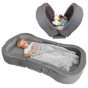 ENITYA Toddler Travel Bed, Folding Floor Cot for Travel, Portable Kids Bed for Sleeping, Washable Toddler Cot for Children 18M – 5yr Old, Grey