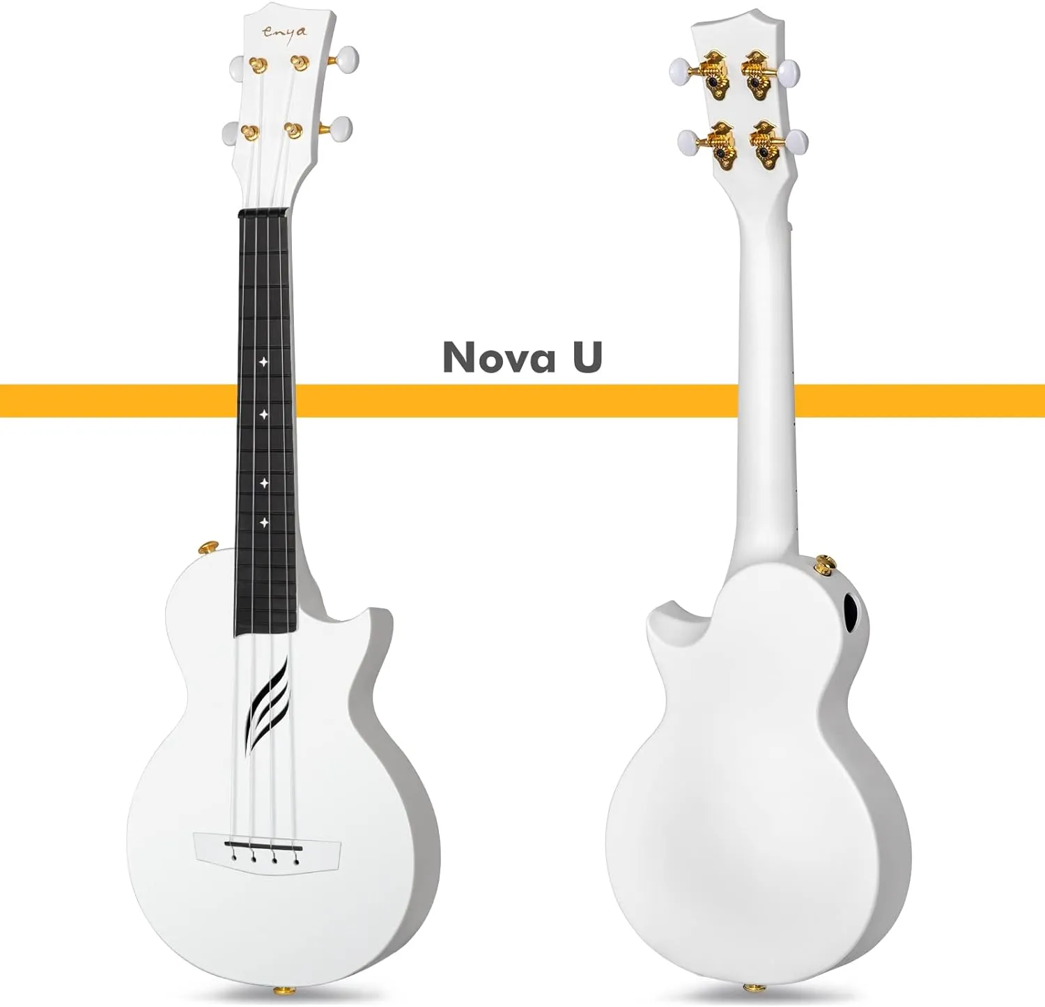 Enya Concert Ukulele Nova U 23’’ Carbon Fiber Travel Ukulele with Beginner Kit includes online lessons, case, strap, capo and strings (White)