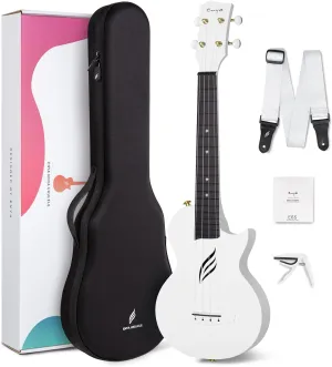 Enya Concert Ukulele Nova U 23’’ Carbon Fiber Travel Ukulele with Beginner Kit includes online lessons, case, strap, capo and strings (White)