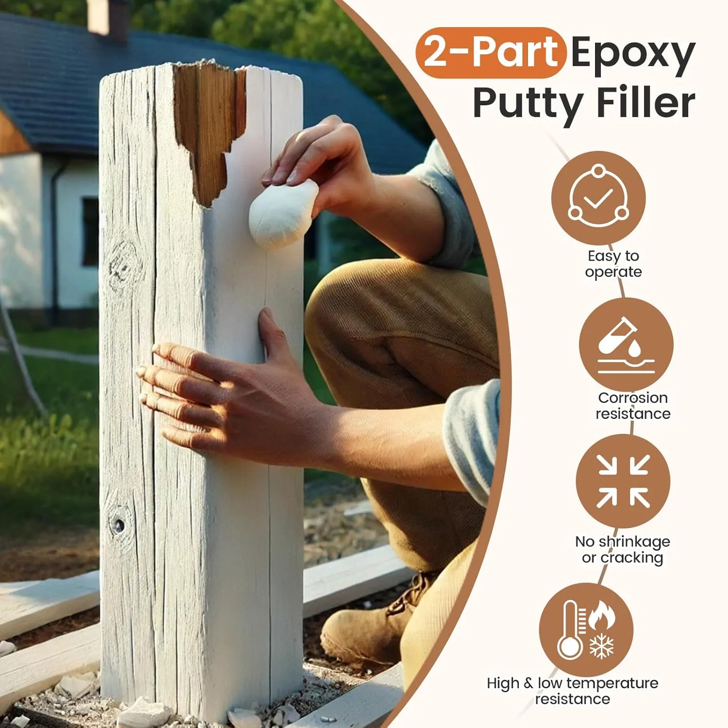 Epoxy Wood Putty, High Strength Filler Putty, Stainable 2-Part Epoxy Filler, 21.16 oz Structural Wood Repair Kit, Wooden Furniture Repair Kit for Damages (White)
