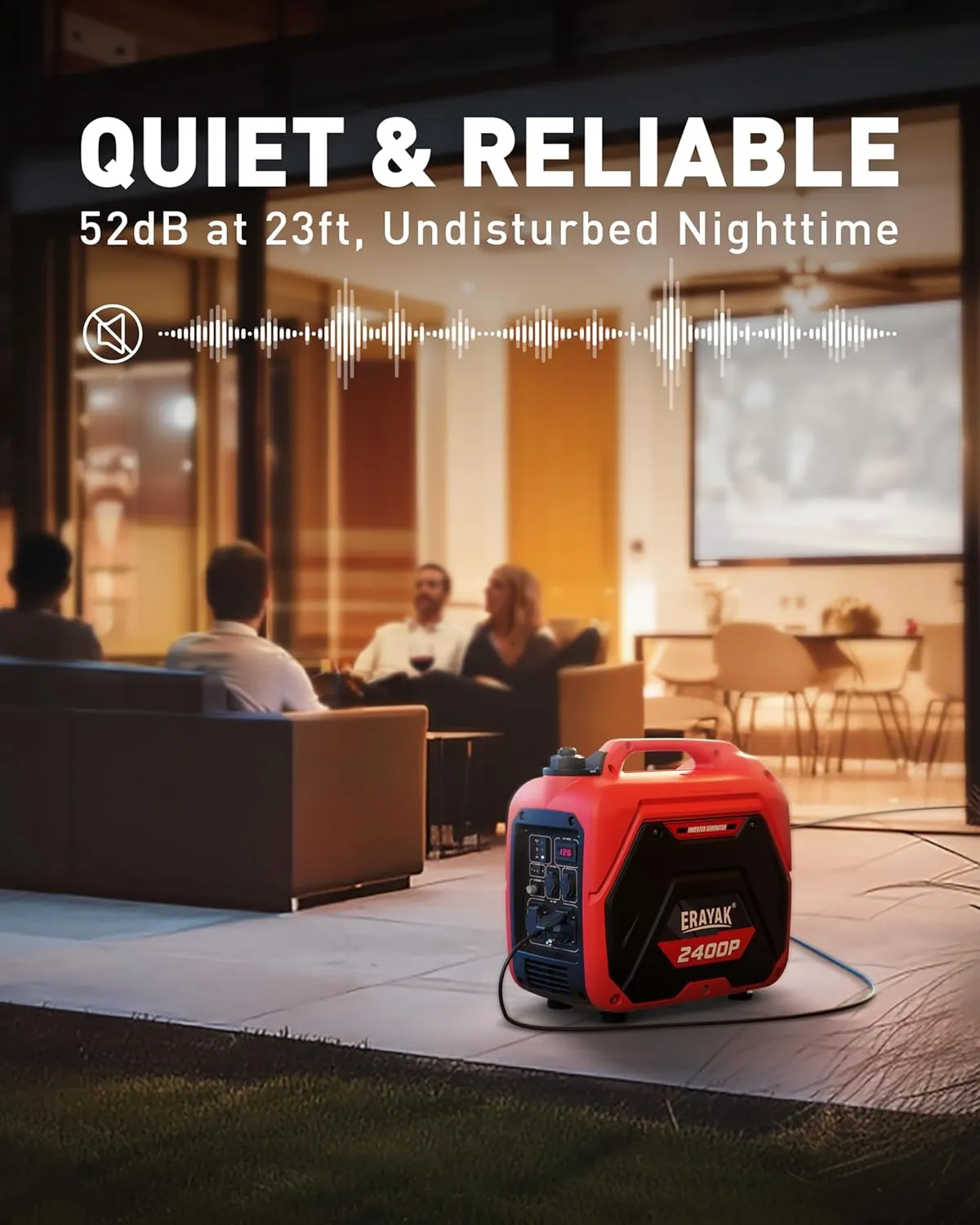 ERAYAK 2400W Portable Inverter Generator for Home Use, Super Quiet Small Generator for Camping Outdoor Emergency Power Backup, Gas Powered Engine, EPA, ECO Mode