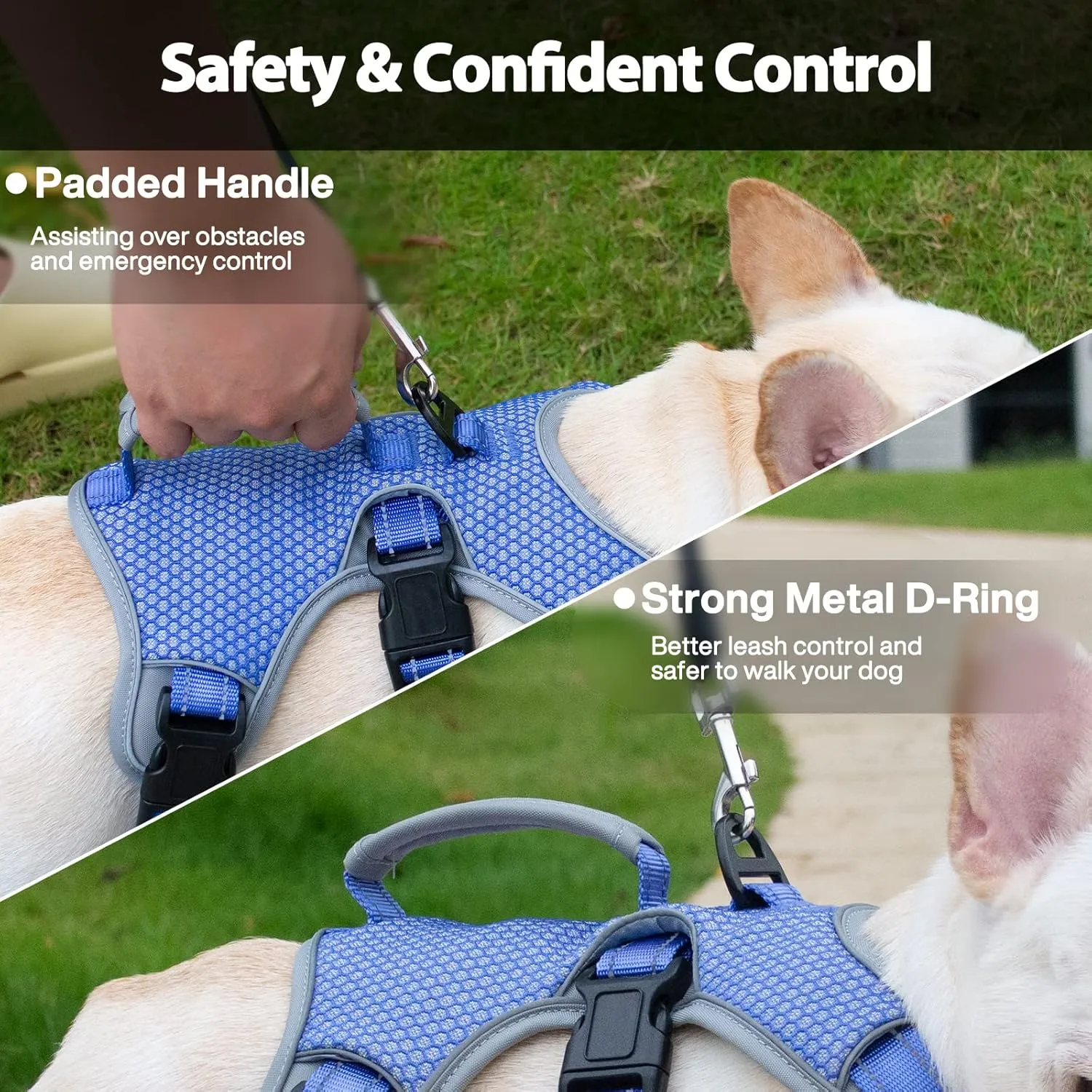 Escape Proof Dog Harness, Escape Artist Harness, Reflective Dog Harness with Handle, Durable,Adjustable Vest for Small Medium Large Dogs Walking, Training, and Running Gear(Technicolor Blue,S)