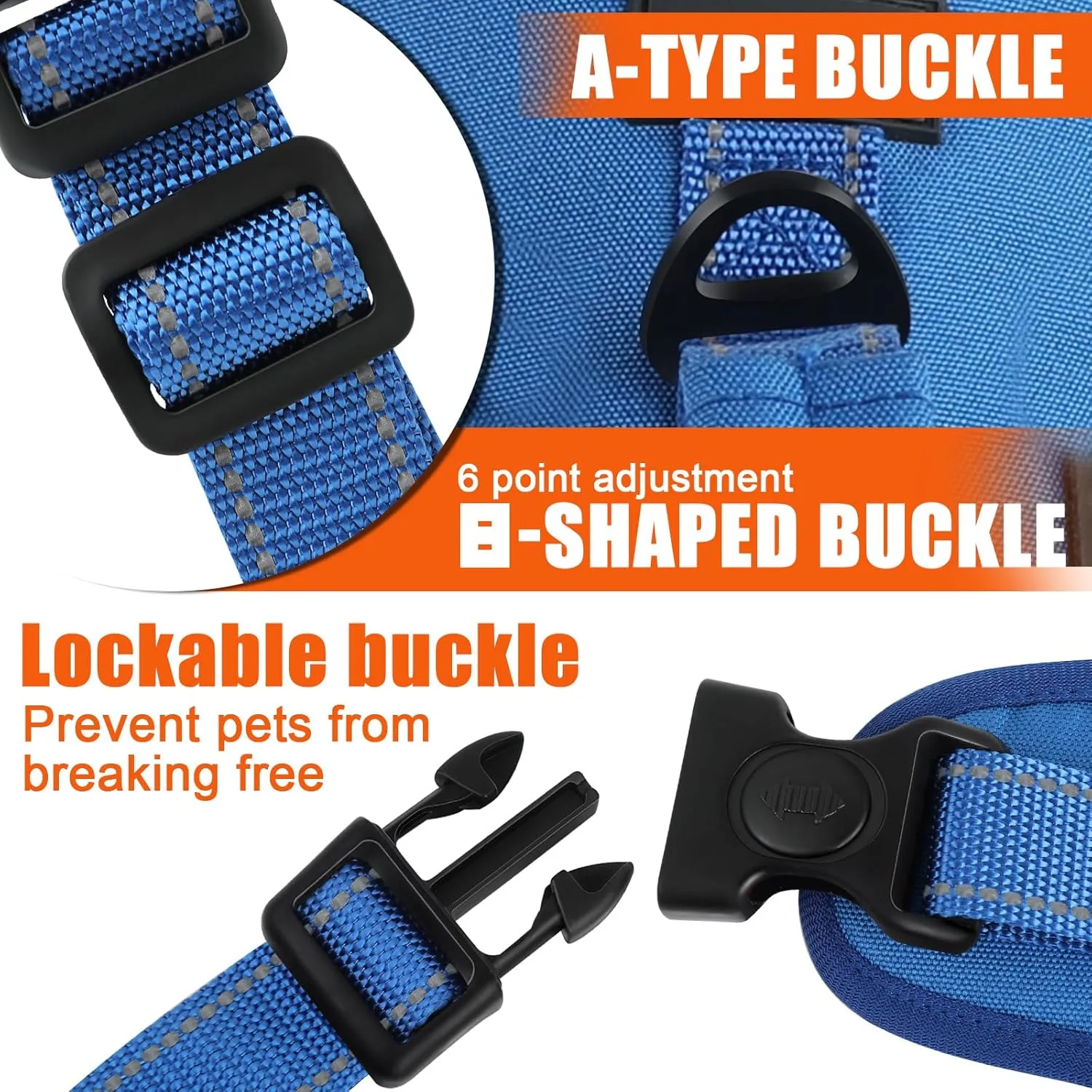 Escape Proof Dog Harness for Large Medium Sized Dogs Six Point Adjustable, Service Dog Vest Harness and Leash Set, No Pull Dogs Harnesses with Handle, XL Dog Harnesses for Walking(Blue, L)
