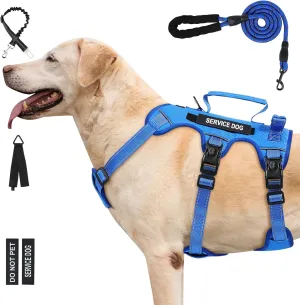 Escape Proof Dog Harness for Large Medium Sized Dogs Six Point Adjustable, Service Dog Vest Harness and Leash Set, No Pull Dogs Harnesses with Handle, XL Dog Harnesses for Walking(Blue, L)