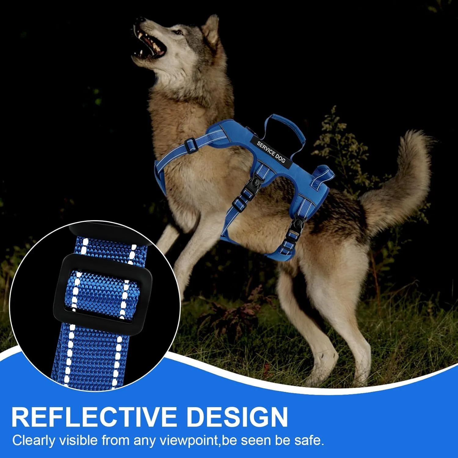 Escape Proof Dog Harness for Large Medium Sized Dogs Six Point Adjustable, Service Dog Vest Harness and Leash Set, No Pull Dogs Harnesses with Handle, XL Dog Harnesses for Walking(Blue, L)
