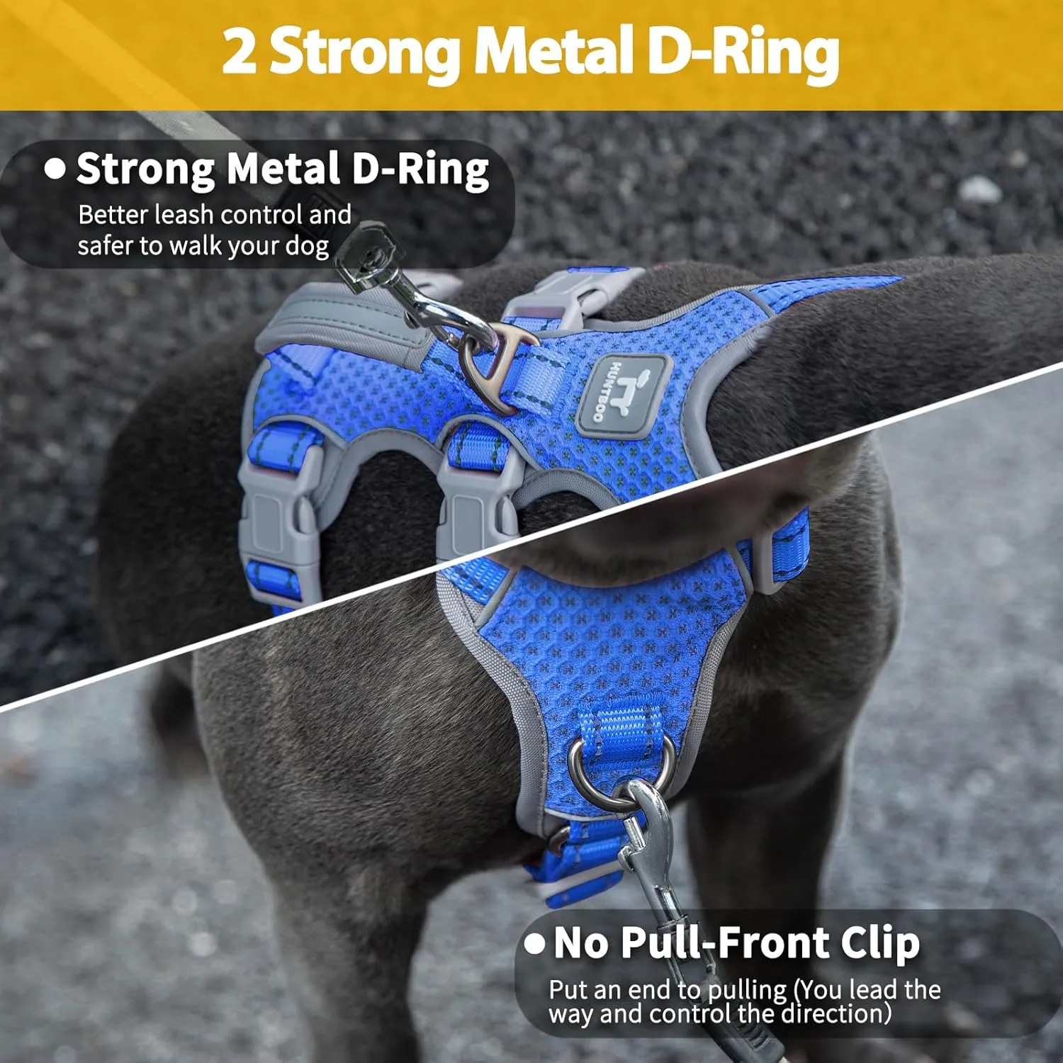 Escape Proof Dog Harness, No Pull Reflective Harness with Lift Handle,Adjustable Pet Vest with Front and Back Leash Clips for Small Medium Large Dogs Walking Hiking Training (Sea Blue,L)