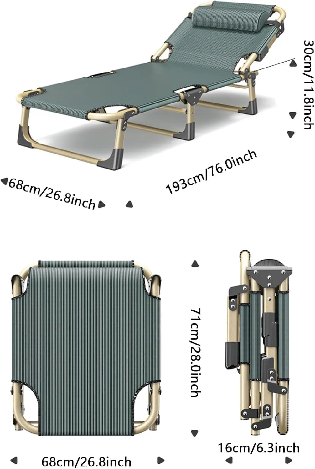 Extra Wide Camping Cot for Adults 5-Position Folding Sleeping Cot with Pillow Portable Camping Bed Cot for Beach Lawn Pool Sun Tanning