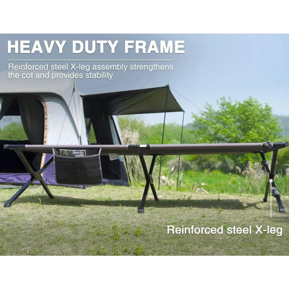 Extra Wide Camping Cot for Adults – Heavy Duty Folding Bed with Carry Bag, 84.3" L x 41.9" W, Supports Up to 550 lbs
