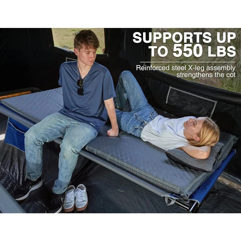 Extra Wide Camping Cot for Adults – Heavy Duty Folding Bed with Carry Bag, 84.3" L x 41.9" W, Supports Up to 550 lbs