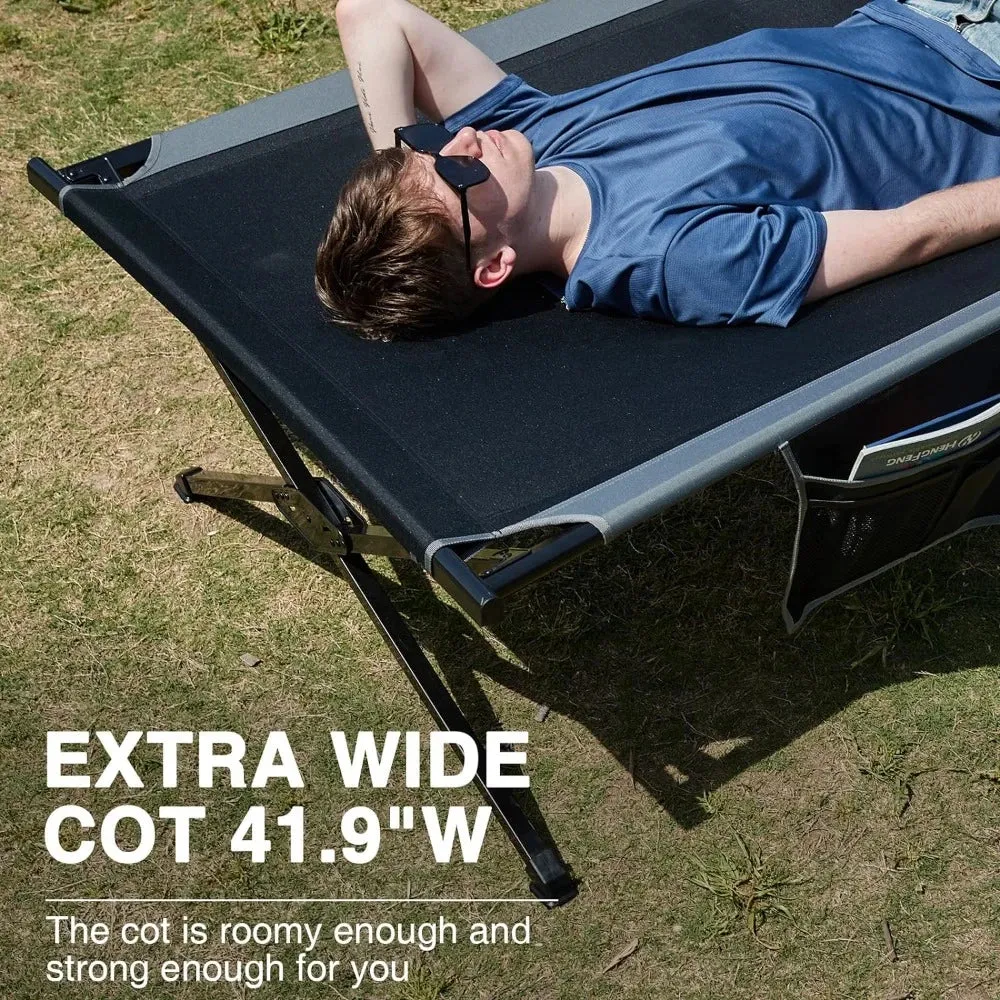 Extra Wide Camping Cot for Adults – Heavy Duty Folding Bed with Carry Bag, 84.3" L x 41.9" W, Supports Up to 550 lbs