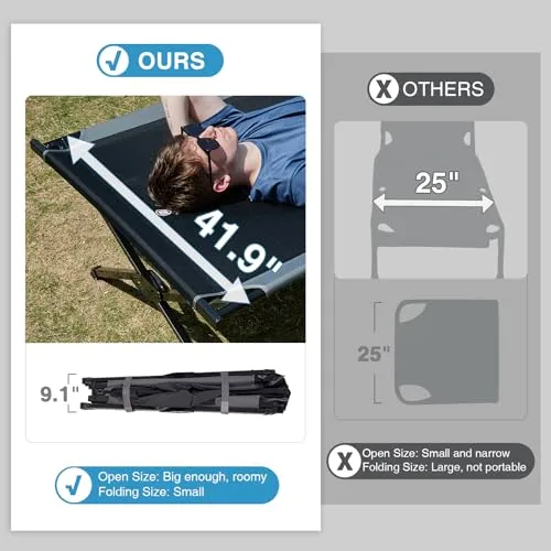 Extra Wide Camping Cot for Adults Oversized XXL Sleeping Cots Folding Cot Bed w/ Carry Bag