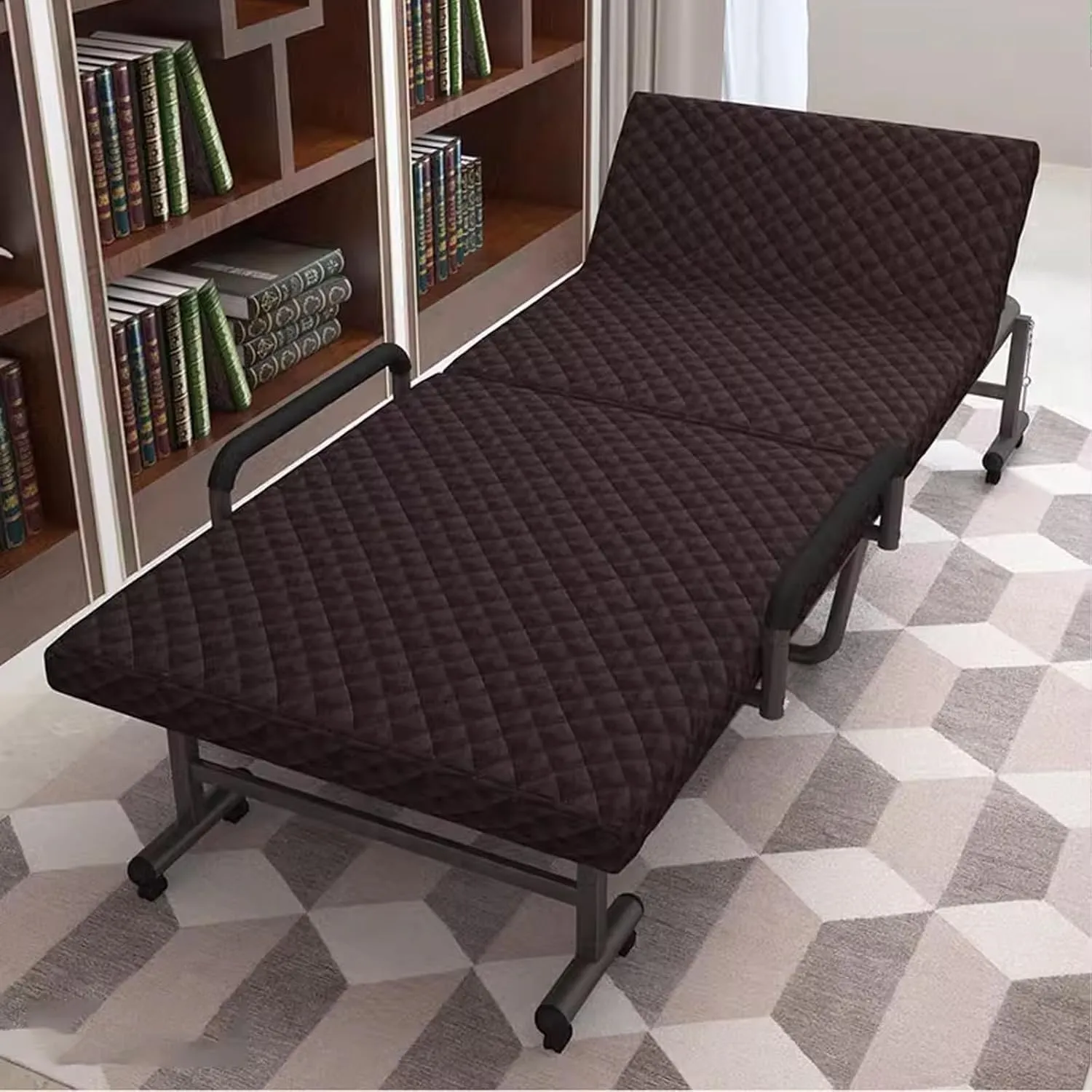 Extra Wider Camping Cot with Mattress and Armrests, Portable Folding Bed Load 661lbs, 6-Position Folding Chaise Lounge Chair