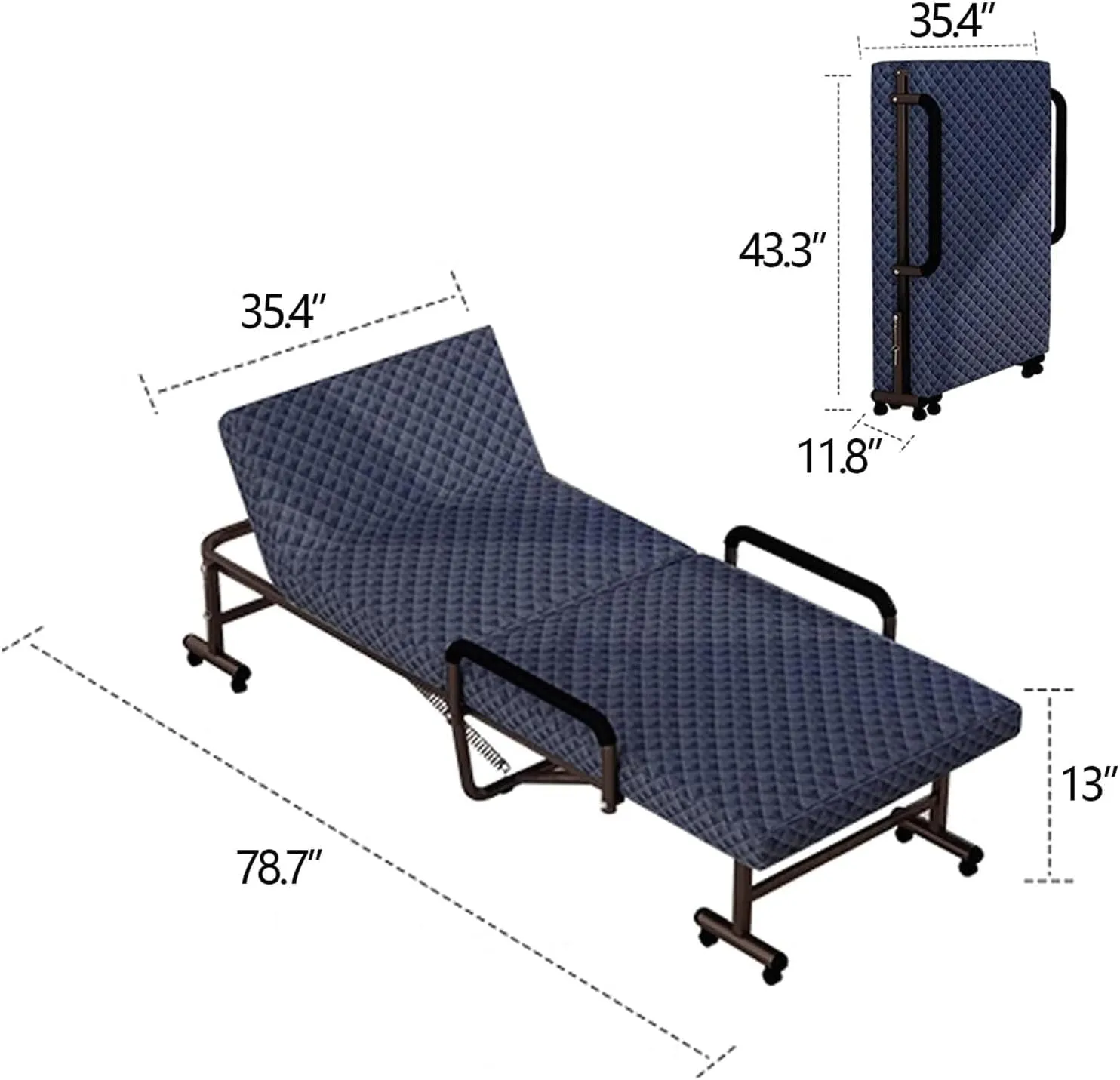 Extra Wider Camping Cot with Mattress and Armrests, Portable Folding Bed Load 661lbs, 6-Position Folding Chaise Lounge Chair