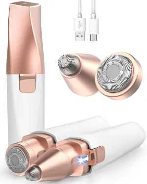 Eyebrow & Facial Hair Remover for Women: 2 in 1 Rechargeable Facial Hair Removal & Eyebrow Trimmer, Painless Face Shavers for Women with Built-in LED Light- Hair Removal Device for Face & Upper Lips