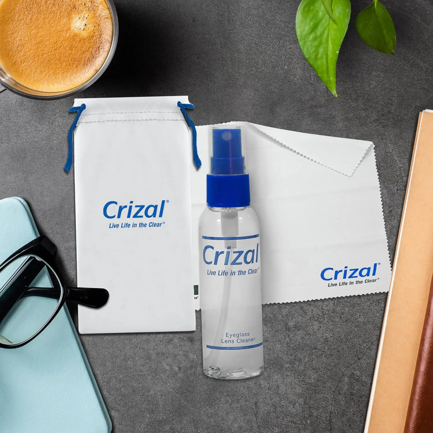 Eyeglass Lens Cleaner Kit, Doctor Recommended for Anti Reflective Lenses and Coating, 2oz Crizal Spray (2 Bottles) w/Crizal Microfiber Cloth and Crizal Pouch, 1pk