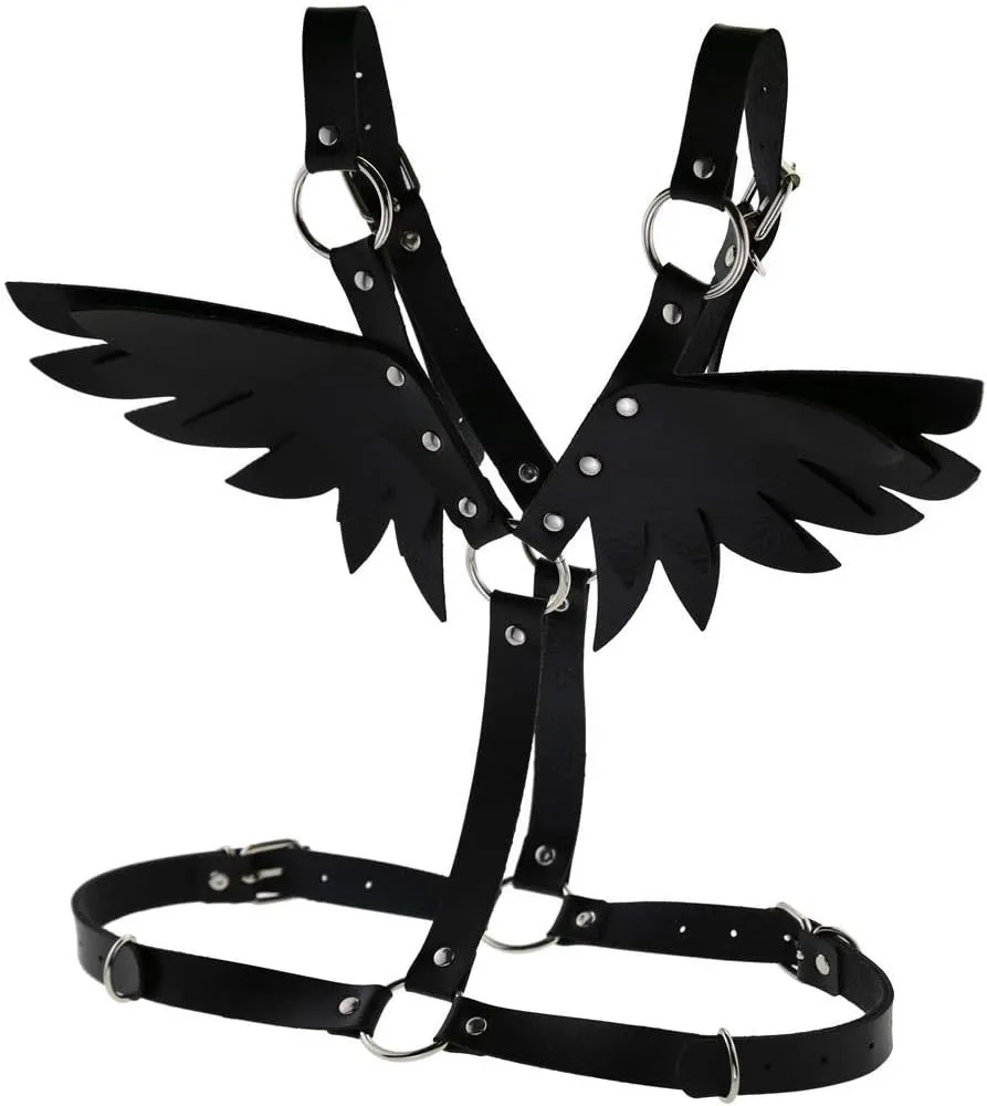 eYLun Women Girl Leather Body Bra Chest Harness Belt Adjustable Gothic Punk Angel Wings Waist Harness