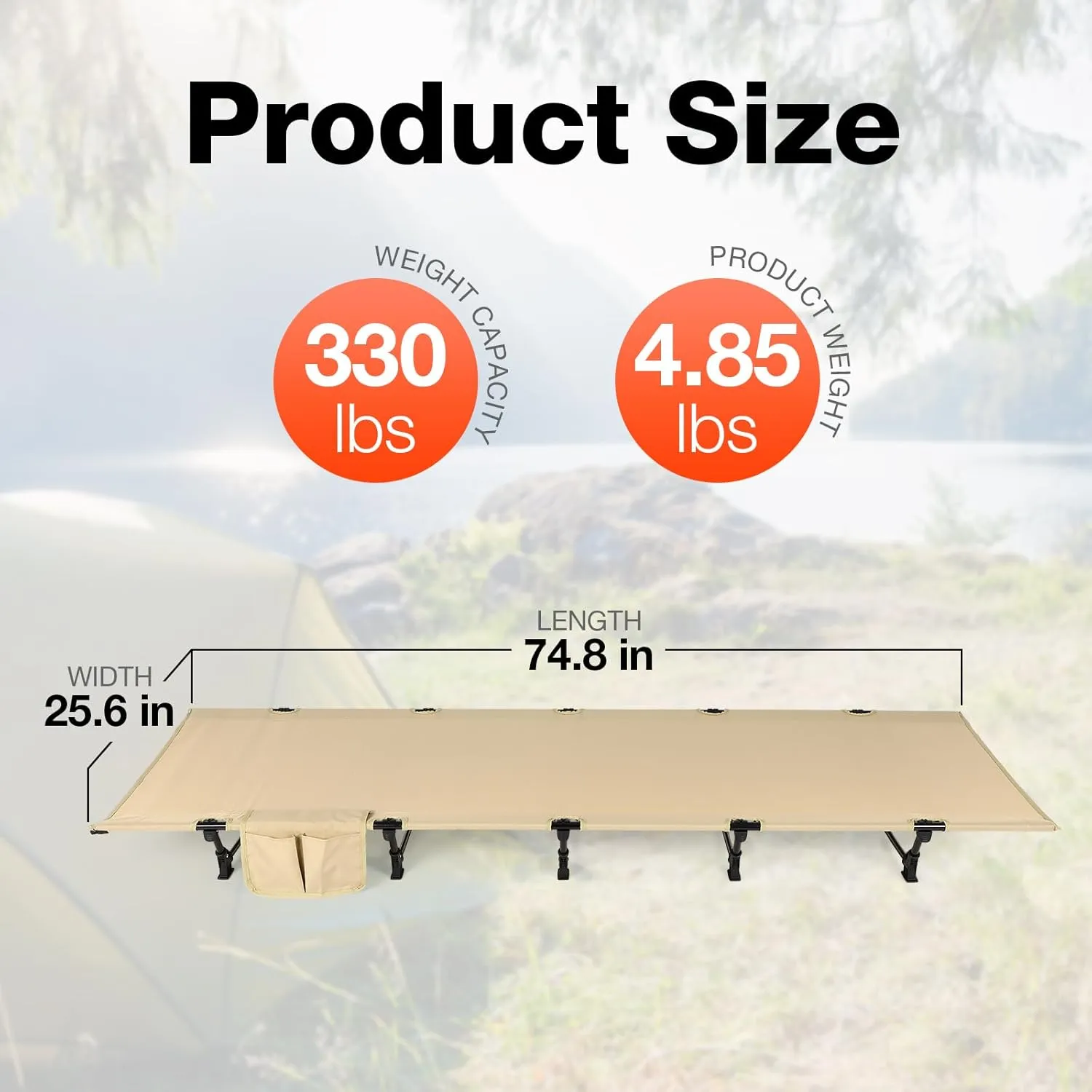 FAHKNS Lightweight Camping Cot, Ultralight Folding Bed for Camping, Hiking, Travel, Portable Compact for Outdoor Travel, Khaki